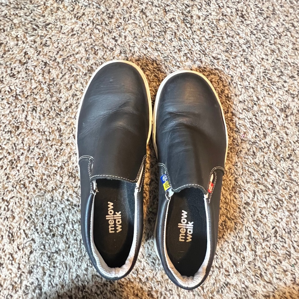 Mellow Walk Jessica Black Leather Steel Toe Safety Slip On Shoes Womens 6 482072